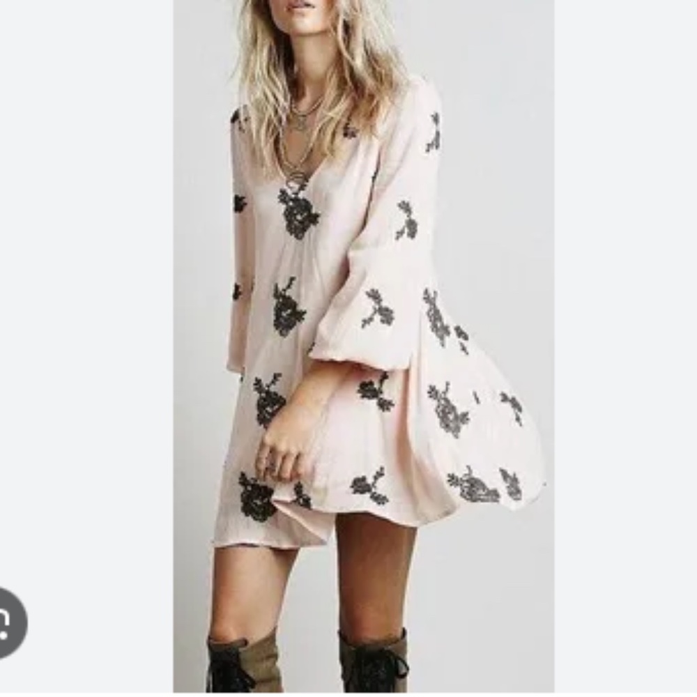 FREE PEOPLE  emma's Embroidered Swing Dress In Pink